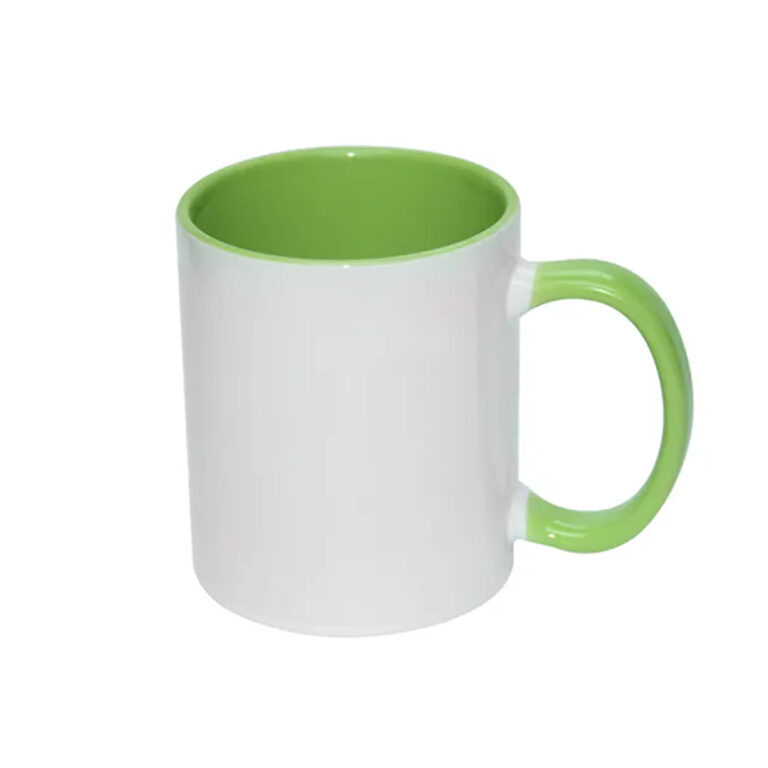 Кружка цветная внутри и ручка с печатью 11oz зеленая