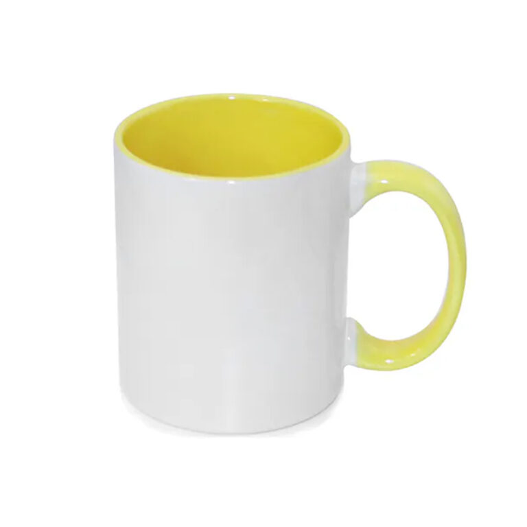 Кружка цветная внутри и ручка с печатью 11oz желтая